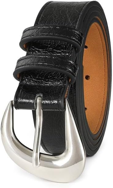 Women's Brown Belt Trend Belt with Gold Buckle Fashion Leather Waist Belt for Jeans Pants
