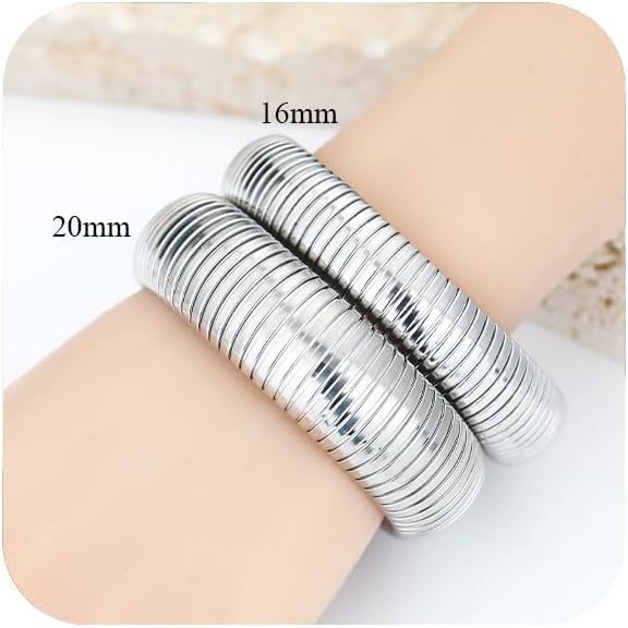 MISS RIGHT Gold Chunky Stretch Snake Chain Bangle Bracelets Stack for Women Trendy, 18K Gold Filled Stainless Steel Stretchy Womens Stackable Wristband Bangles Bracelet Set