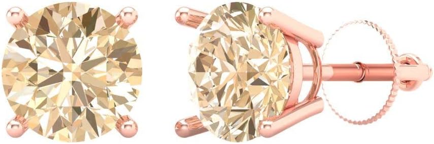 14K Rose Gold Natural Morganite Stud Earrings with Screw back - Hypoallergenic, 3 cttw - Minimalist Women's Fine Jewelry