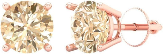14K Rose Gold Natural Morganite Stud Earrings with Screw back - Hypoallergenic, 3 cttw - Minimalist Women's Fine Jewelry