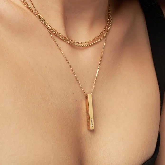OAK & LUNA - Personalized Pillar Bar Necklace with Diamond Options - Custom Inscription Engraved Pendant - Up to 4 Names - Jewelry Gift for Women, Her, Mother For Mother's Day, Christmas