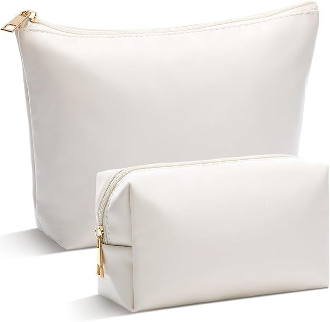 Kigeli 2 Pcs PU Leather Makeup Bag Set for Women Aesthetic Cosmetic Bag Small Toiletry Travel Pouch for Purse Emergency Skincare Organizer Valentine Gifts for Bridesmaid Birthday(Beige)