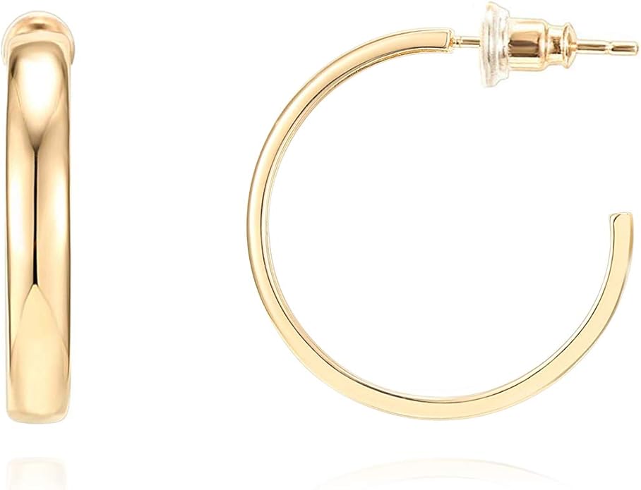 PAVOI 14K Gold Plated Wide Flat Edge Hoop Earrings for Women | Rose, White and Yellow Gold Hoops | Hypoallergenic Jewelry