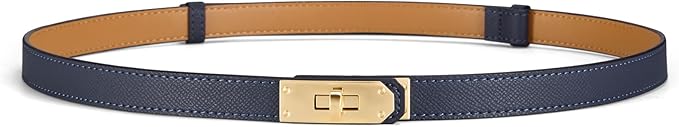 Skinny Leather Belts for Women with Adjustable Silver Turn-Lock Buckle for Dresses Jeans and Pants