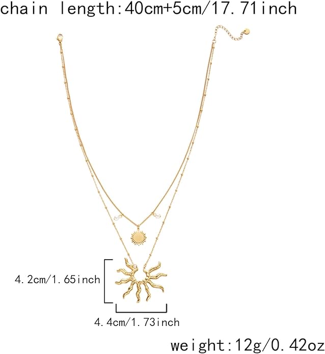 Dainty Gold Plated Sun Pendant Necklace for Women, Layered Choker Chain, Minimalist Celestial Jewelry Gift for Her