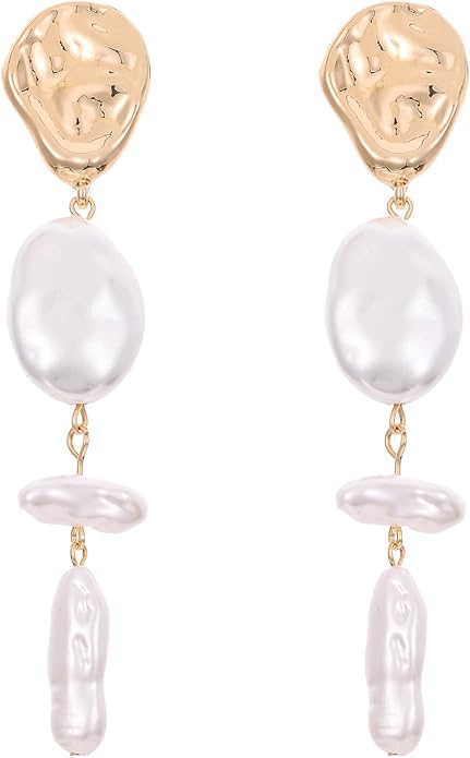 Statement Pearl Dangle Earrings,Gold and Large Pearl,Luxury Chandelier Organic Style Earrings