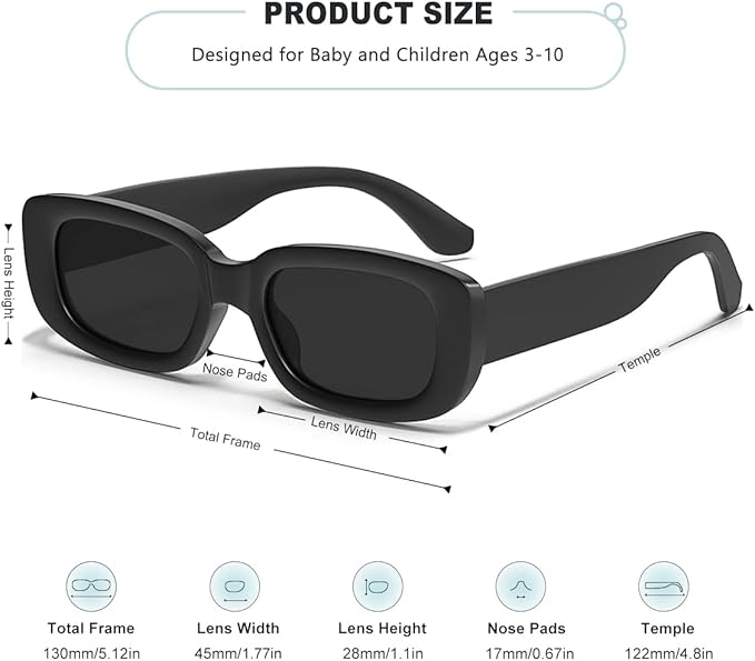 Retro Rectangle Kids Sunglasses 90’s Vintage Fashion Narrow Square Frame Glasses Shades for Girls Boys UV Protection