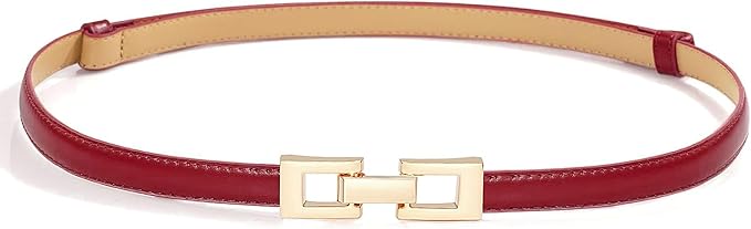 Glamorstar Skinny Belts for Women Thin PU Leather Waist Belt with Gold Buckle for Dresses