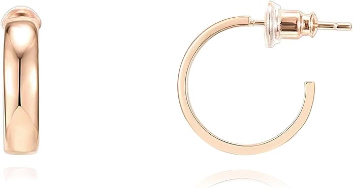 PAVOI 14K Gold Plated Wide Flat Edge Hoop Earrings for Women | Rose, White and Yellow Gold Hoops | Hypoallergenic Jewelry