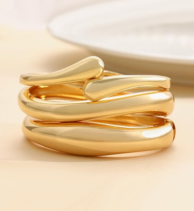 Chunky Gold Bangle Bracelets for Women, Dainty 14k Gold Plated Big Stackable Bangles Set, Trendy Statement Cuff Bracelet Stack Fashion Jewelry Christmas Gifts
