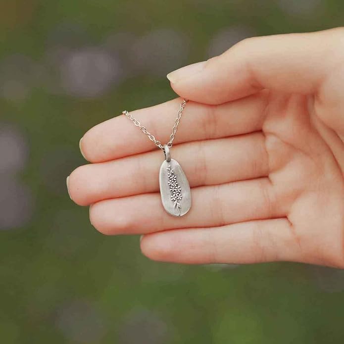 LISA LEONARD DESIGNS Pewter Birth Flower Pendant Necklace Minimalist Jewelry Necklaces For Women Gift For Her Dainty Necklaces