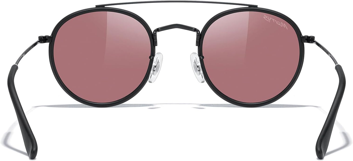 MERRY'S Retro Round Polarized Sunglasses - Unisex Double Bridge Sun Glasses