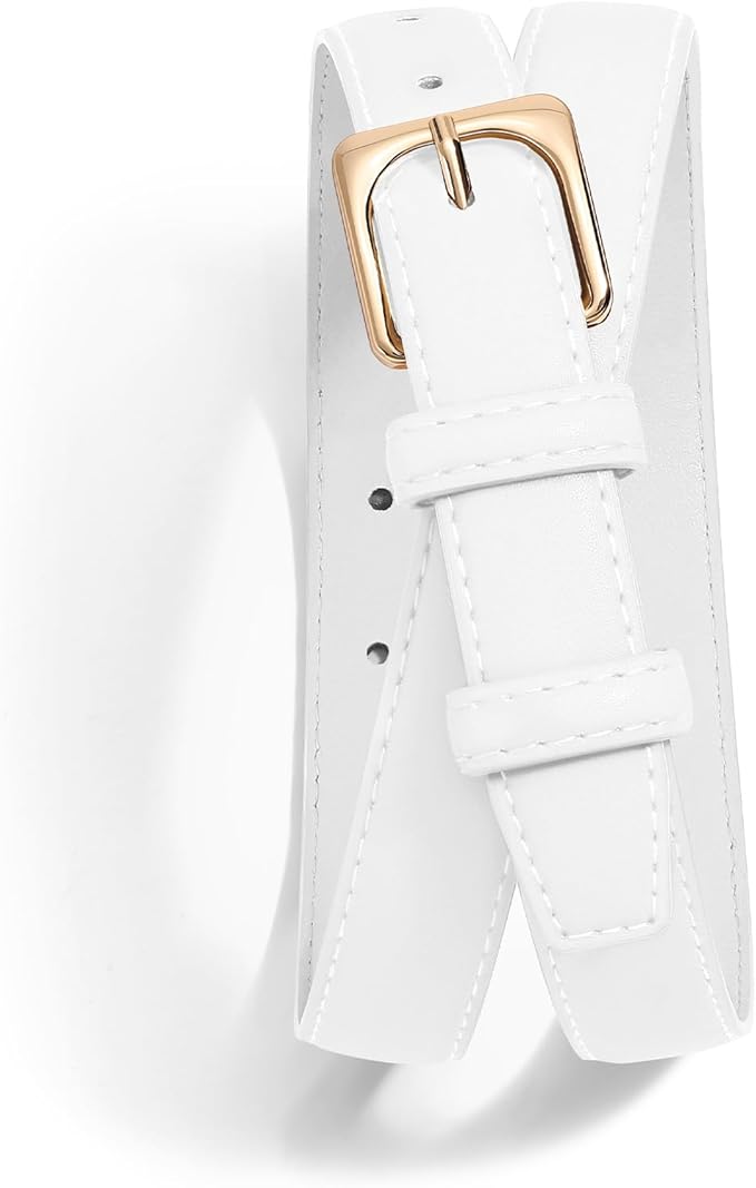 VONMELLI Womens Thin Leather Belt for Jeans Pants Dress Fashion Skinny Belt with Gold Buckle for Women