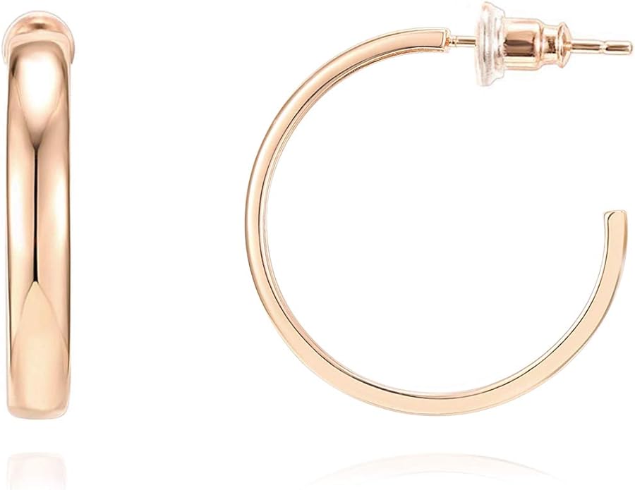 PAVOI 14K Gold Plated Wide Flat Edge Hoop Earrings for Women | Rose, White and Yellow Gold Hoops | Hypoallergenic Jewelry