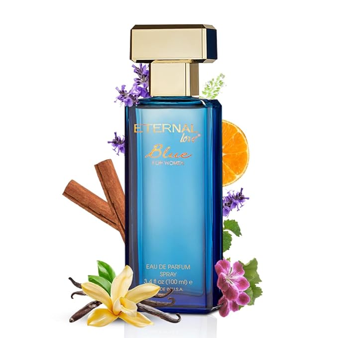 Eternal Love Blue for Women - Long Lasting Eau de Parfum Spray - Soft Powdery Floral Scent with Vanilla & Jasmine - Feminine & Alluring Fragrance - 3.4oz