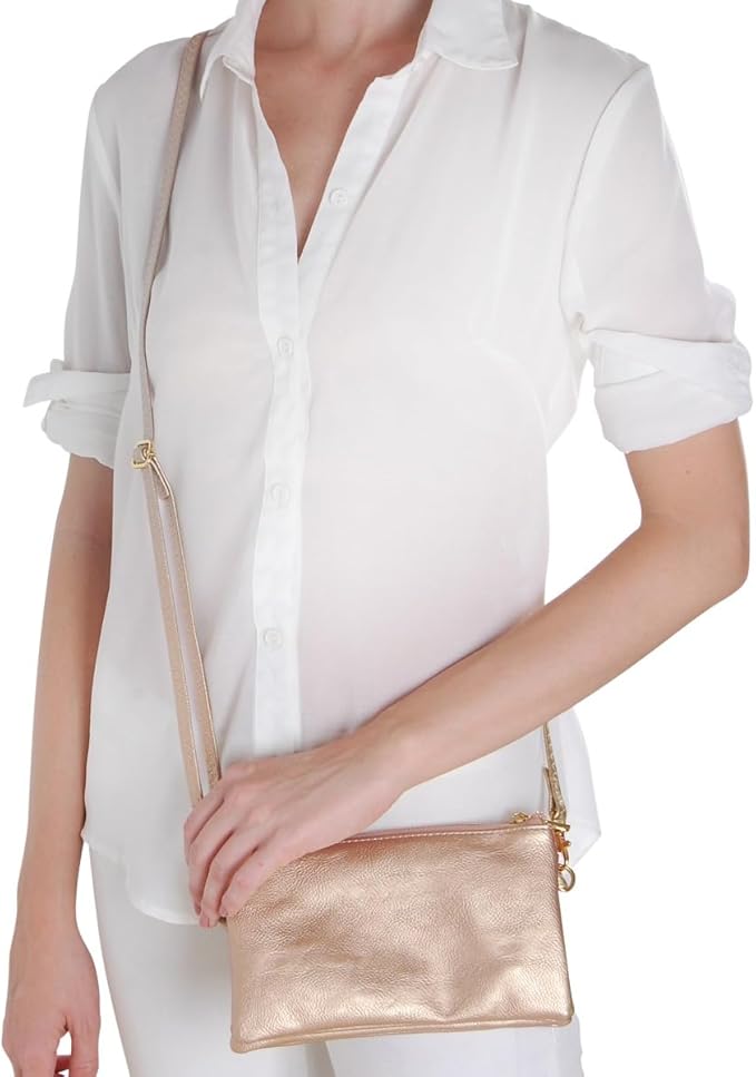 Vegan Leather Wristlet Purse for Women - Small Clutch Purse with Shoulder and Wrist Straps
