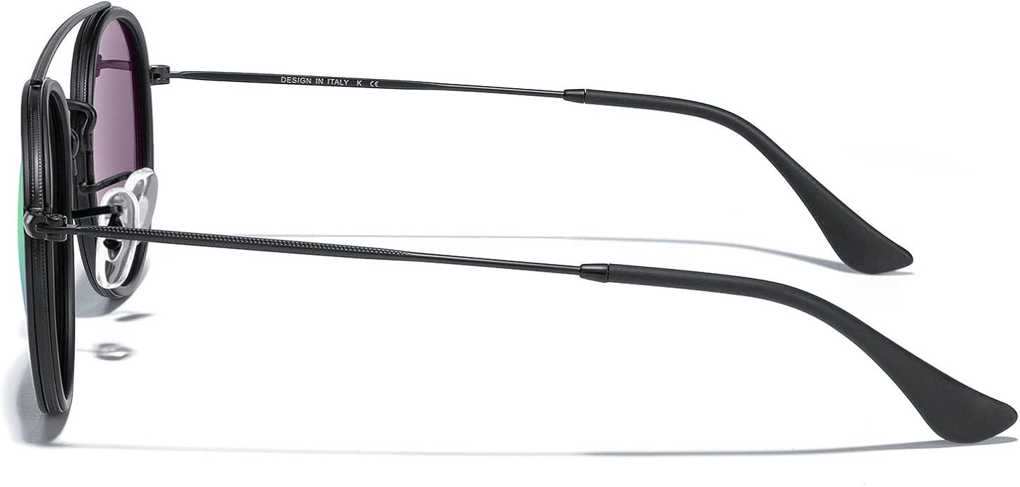 MERRY'S Retro Round Polarized Sunglasses - Unisex Double Bridge Sun Glasses