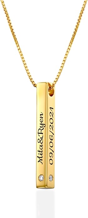 OAK & LUNA - Personalized Pillar Bar Necklace with Diamond Options - Custom Inscription Engraved Pendant - Up to 4 Names - Jewelry Gift for Women, Her, Mother For Mother's Day, Christmas