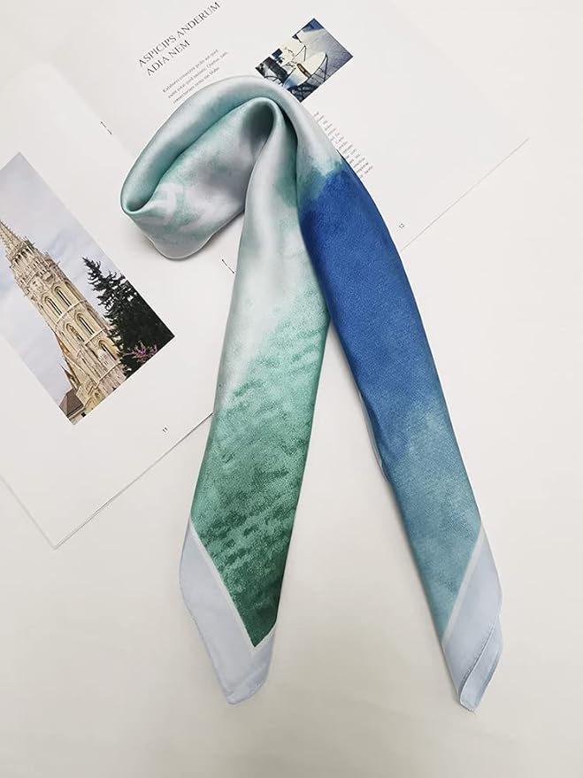 FONYVE Silk Feeling Scarf Medium Square Satin Head Scarf for Women 27.5 × 27.5 inches