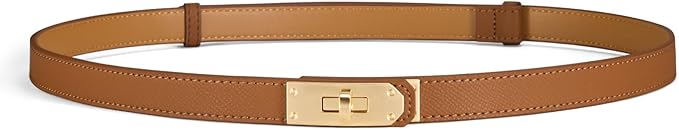 Skinny Leather Belts for Women with Adjustable Silver Turn-Lock Buckle for Dresses Jeans and Pants