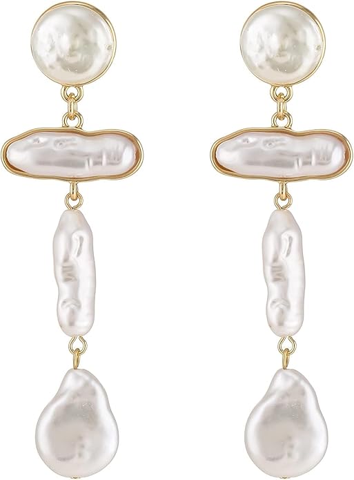 Statement Pearl Dangle Earrings,Gold and Large Pearl,Luxury Chandelier Organic Style Earrings