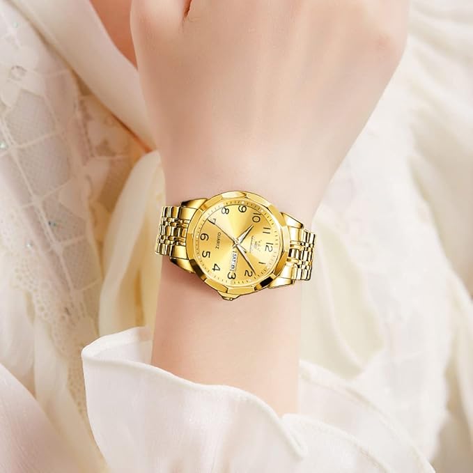 OLEVS Watch for Men Women Large Face Unisex Diamond Luxury Dress Analog Quartz Stainless Steel Waterproof Luminous Date Business Casual Wrist Watch