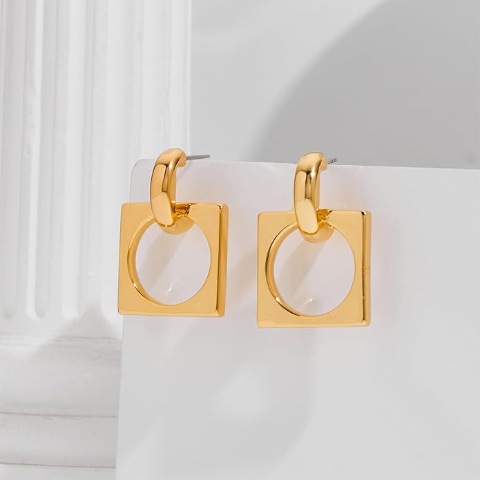 MUYAN Gold Silver Geometric Drop Dangle Earrings for Women Brushed Link Square Dangle Earrings Trendy Jewelry