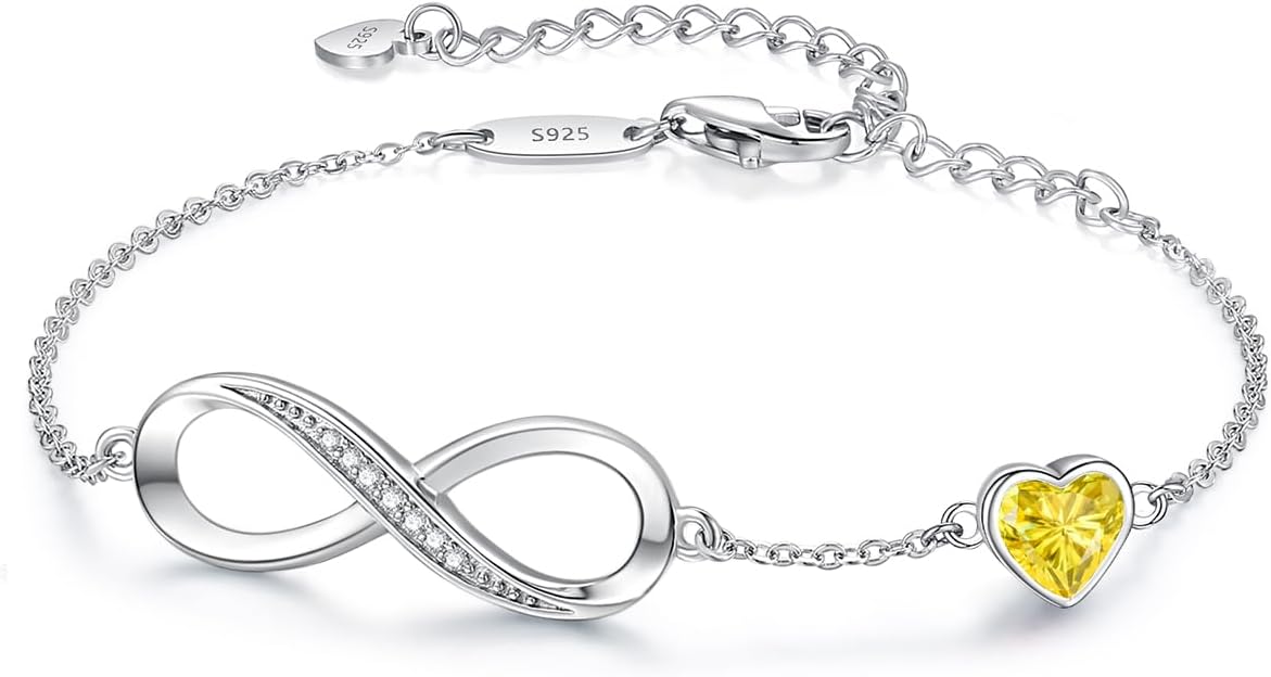 CDE Infinity Heart Birthstone Charm Link Bracelet for Women 925 Sterling Silver Adjustable Mother's Day Christmas Day Gift Anniversary Birthday Jewelry for Wife Girlfriend Her