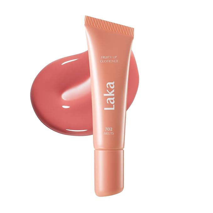 Laka Fruity Lip Glotioner, 10ml/0.33 fl.oz, Lip Gloss with High Shine Vivid Colors, Jelly tip for Hygienic & Easy Application, Plumping Conditioner, Vegan, K-Beauty (#702 Melts)