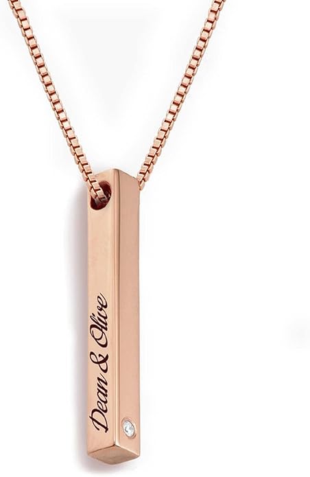 OAK & LUNA - Personalized Pillar Bar Necklace with Diamond Options - Custom Inscription Engraved Pendant - Up to 4 Names - Jewelry Gift for Women, Her, Mother For Mother's Day, Christmas