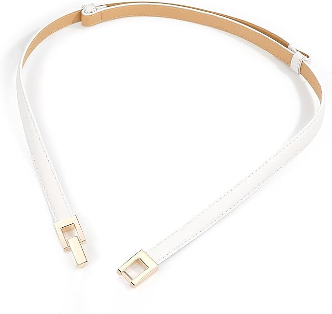 Glamorstar Skinny Belts for Women Thin PU Leather Waist Belt with Gold Buckle for Dresses