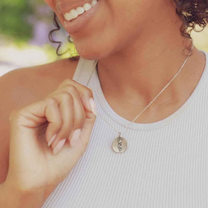 LISA LEONARD DESIGNS Pewter Birth Flower Pendant Necklace Minimalist Jewelry Necklaces For Women Gift For Her Dainty Necklaces