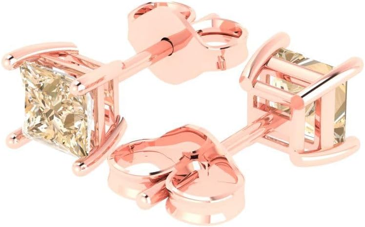 14K Rose Gold Natural Morganite Stud Earrings with Push back - Hypoallergenic, 1.5 cttw - Minimalist Women's Fine Jewelry