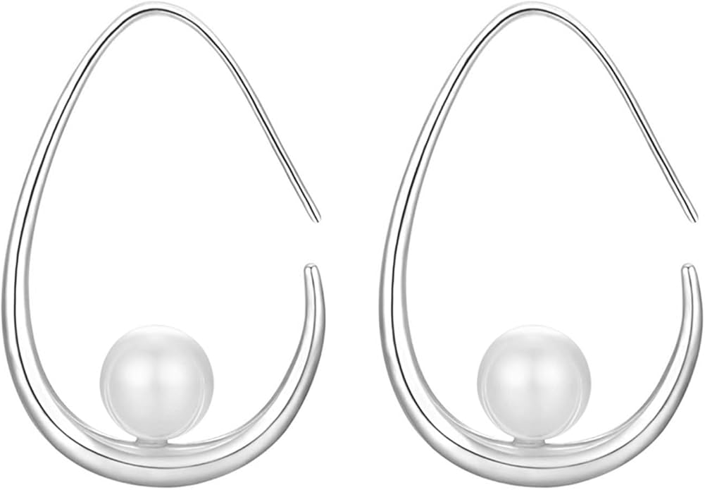 14k Gold Plated Lightweight Pearl Earrings,Trendy Jewelry,Teardrop Hoop Earrings for Women,Pearl Drop Earrings,Elegant Jewelry for Gifts