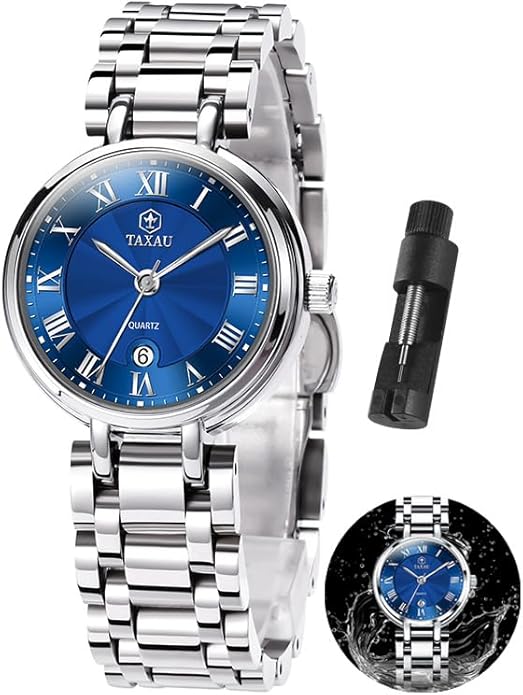 Gold Silver Two Tone Women Stainless Steel Watch Small Wrist ElegantDress Watch for Women Fashion Luxury Waterproof Day Date Analog Quartz Ladies Watches