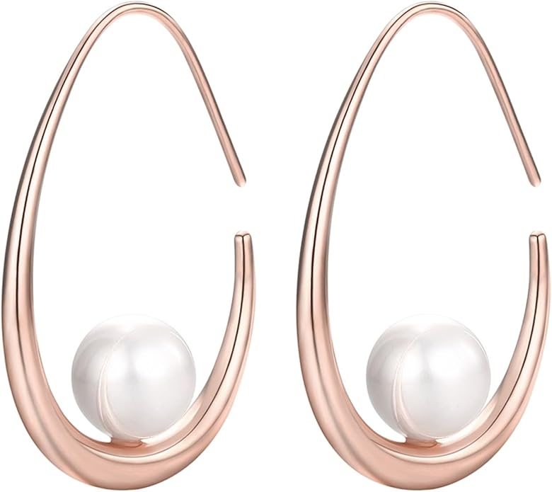 14k Gold Plated Lightweight Pearl Earrings,Trendy Jewelry,Teardrop Hoop Earrings for Women,Pearl Drop Earrings,Elegant Jewelry for Gifts