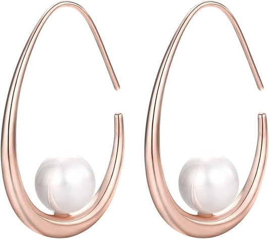 14k Gold Plated Lightweight Pearl Earrings,Trendy Jewelry,Teardrop Hoop Earrings for Women,Pearl Drop Earrings,Elegant Jewelry for Gifts