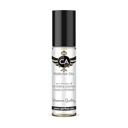 CA Perfume Impression of Vetiver & Golden Vanilla Cologne Intense Unisex Fragrance Oil Amber Woody Scent Long Lasting Perfumes for Women & Men Travel Size TSA Ready Body Oil Roll-on 0.33 Fl Oz 10ml