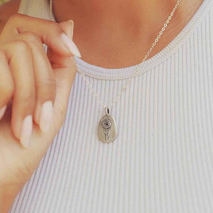 LISA LEONARD DESIGNS Pewter Birth Flower Pendant Necklace Minimalist Jewelry Necklaces For Women Gift For Her Dainty Necklaces