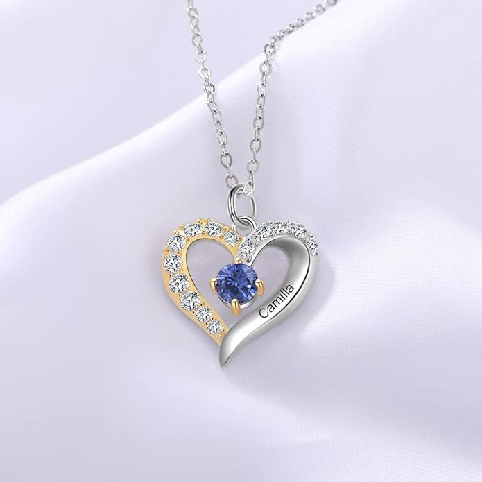 GLAMCARAT Personalized mothers necklace with birthstones names sterling silver jewelry for women customized engraved necklace