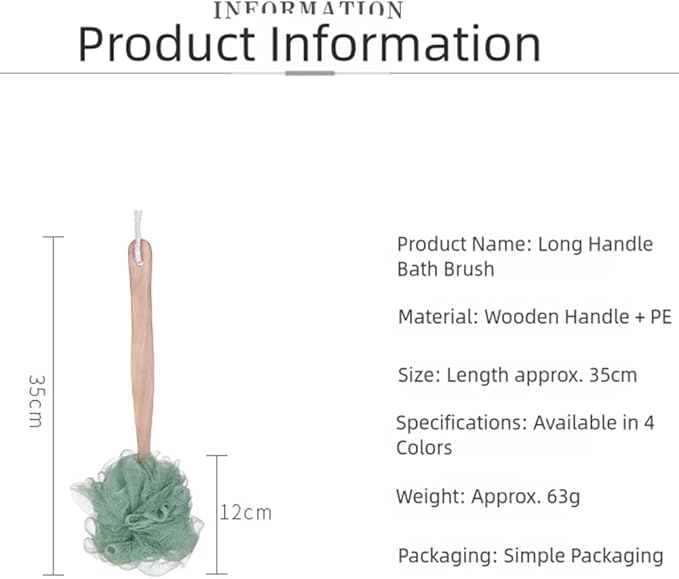 Shower Body Brush with Loofah and Long Handle for Exfoliating, Dry and Wet Brushing, Hanging Hole, Grey(Green)