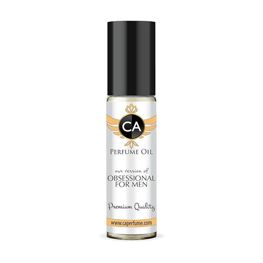 CA Perfume Impression of Obsessional For Men Eau De Parfum Amber Woody Scent Long Lasting Cologne for Men Travel Size TSA Ready for Day and Night Wear 0.33 Fl Oz 10ml