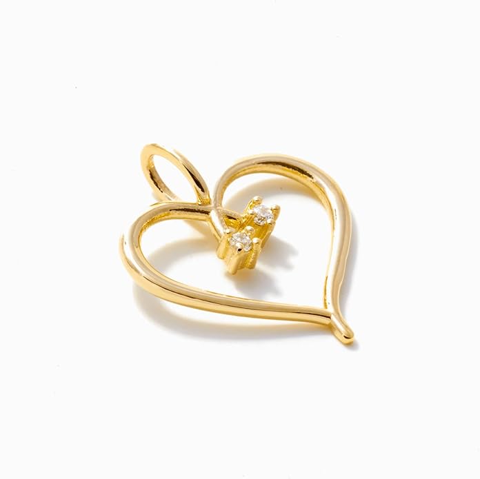 Gelin Open Heart Necklace with Two Diamonds 14K Solid Gold