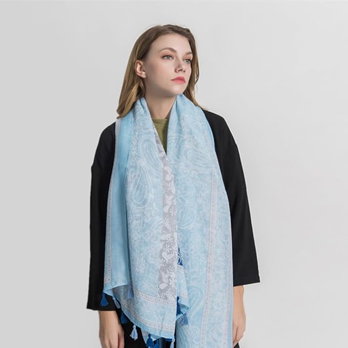 Yeieeo Boho Scarf for Women Lightweight Floral Printed Scarf Fall Winter Fashion Fringed Shawl
