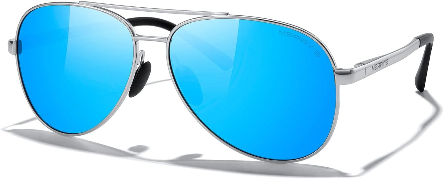 MERRY'S Aviator Sunglasses for Men Women - Polarized Driving Sun glasses Mirrored Lens UV 400 Protection 58 MM