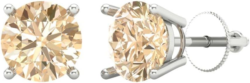 14K White Gold Natural Morganite Stud Earrings with Screw back - Hypoallergenic, 4 cttw - Minimalist Women's Fine Jewelry