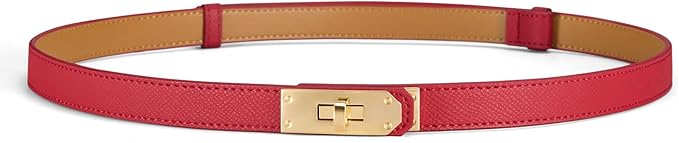 Skinny Leather Belts for Women with Adjustable Silver Turn-Lock Buckle for Dresses Jeans and Pants