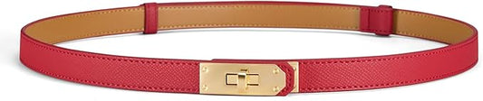 Skinny Leather Belts for Women with Adjustable Silver Turn-Lock Buckle for Dresses Jeans and Pants