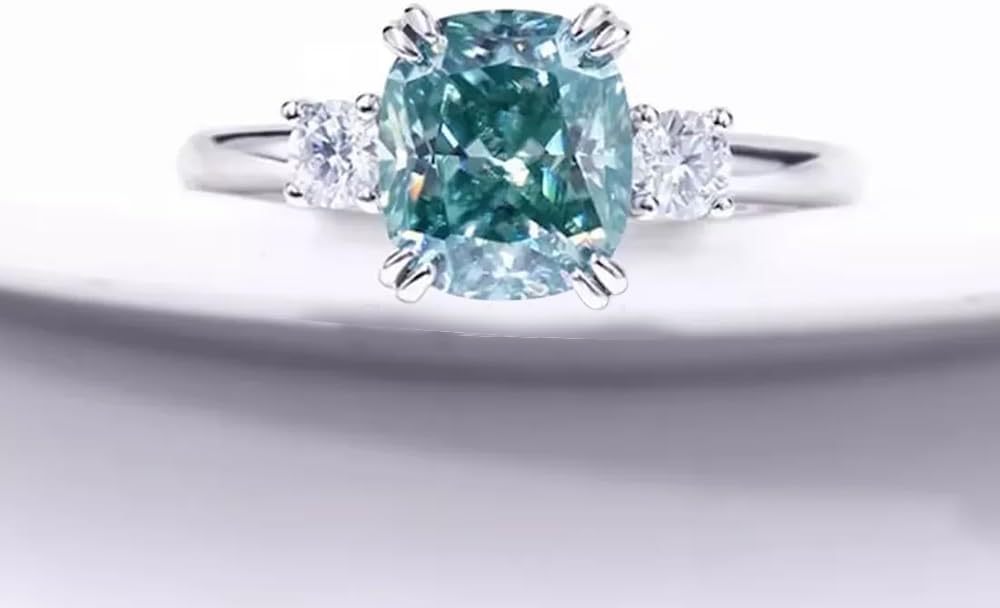 REAL-GEMS 3.20 Ct Certified Blue Diamond Solitaire Engagement Ring 14k White Gold Prong Setting Luxury Jewelry for Women