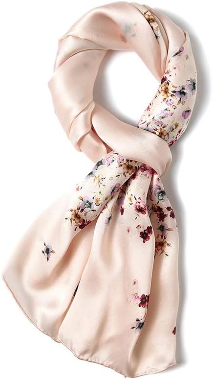 100% Mulberry Silk Scarfs for Women Floral Print Satin Long Scarf for Headscarf Hair Wraps Shawl with Gift Packed